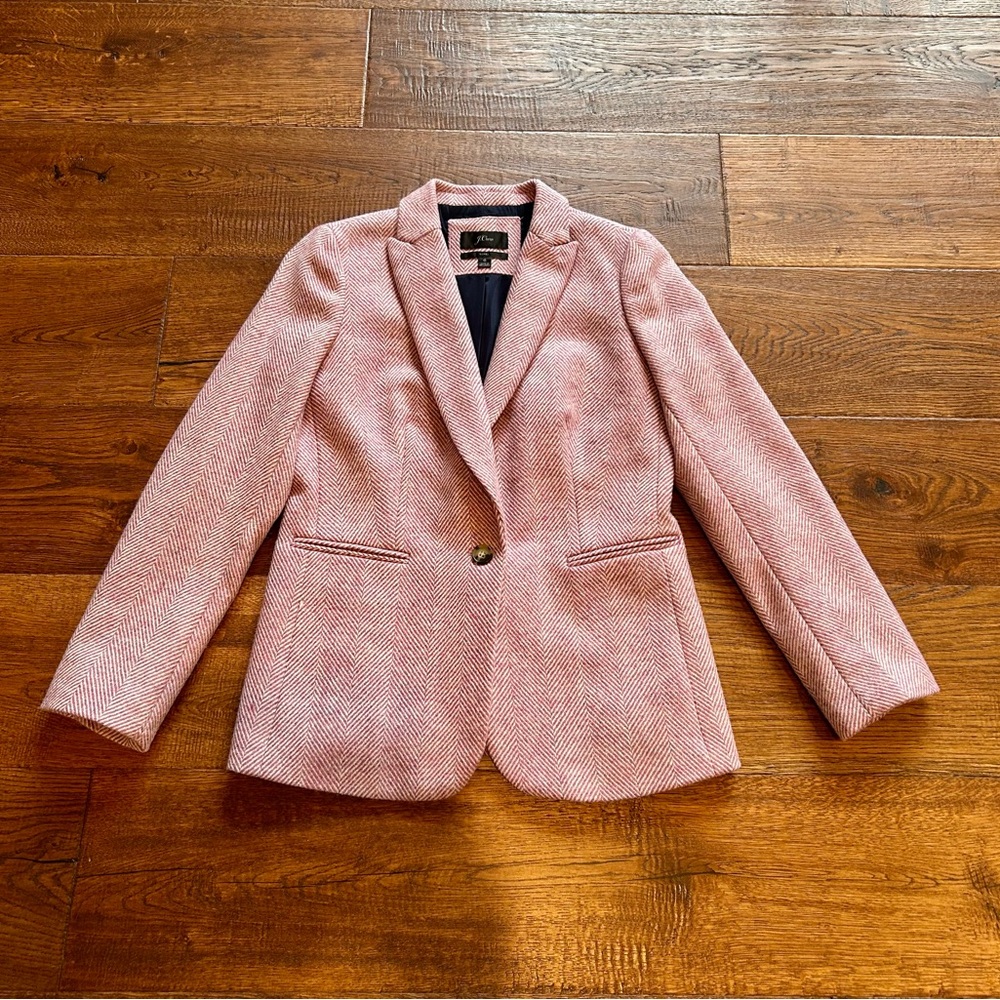 J. Crew Pink Herringbone Wool Blend Blazer